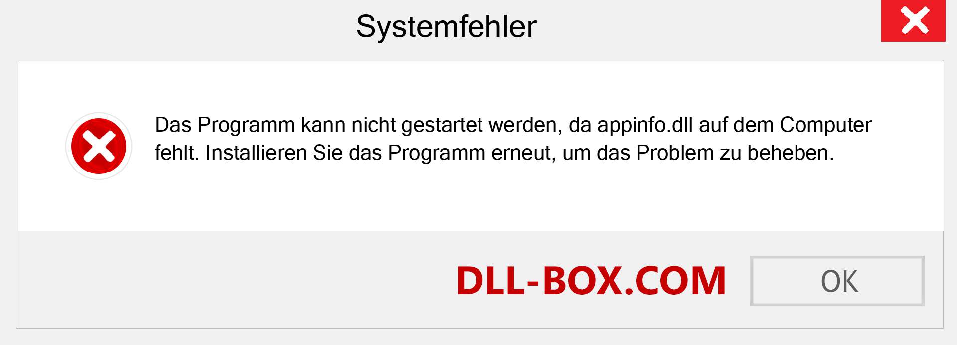 appinfo.dll-Datei fehlt?. Download für Windows 7, 8, 10 - Fix appinfo dll Missing Error unter Windows, Fotos, Bildern